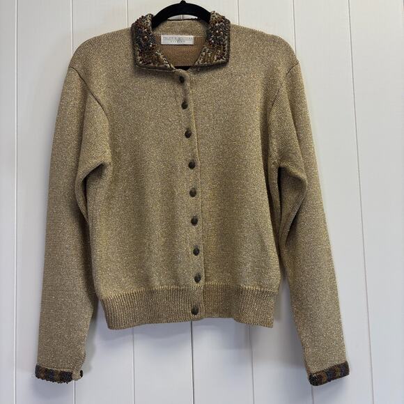 Vintage Valerie Stevens Women Beaded Glam Old Money Cardigan Sweater Size M Gold - Picture 1 of 9